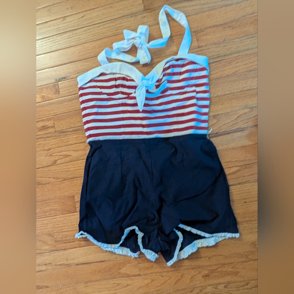 Pinup Couture Red and White Striped Swimsuit